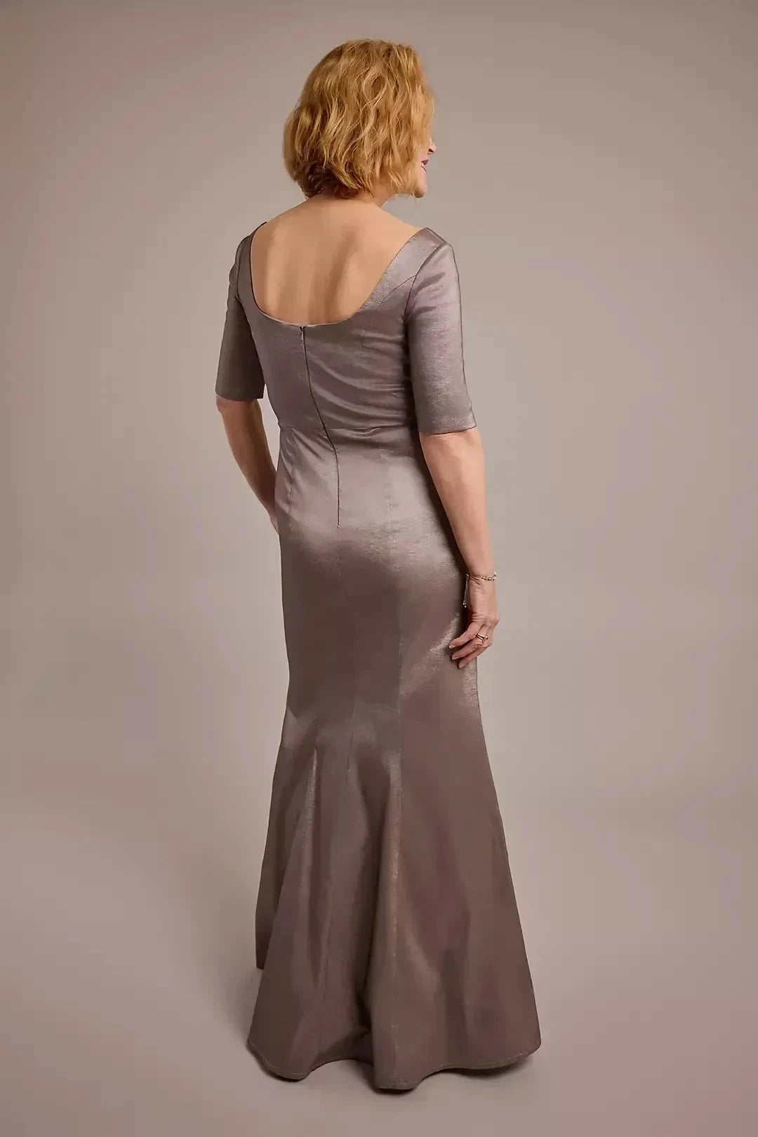 Refined Mermaid V Neck Three Quarter Sleeve Ruched Back Floor Length Mother of the Bride Dress by YiHuiw