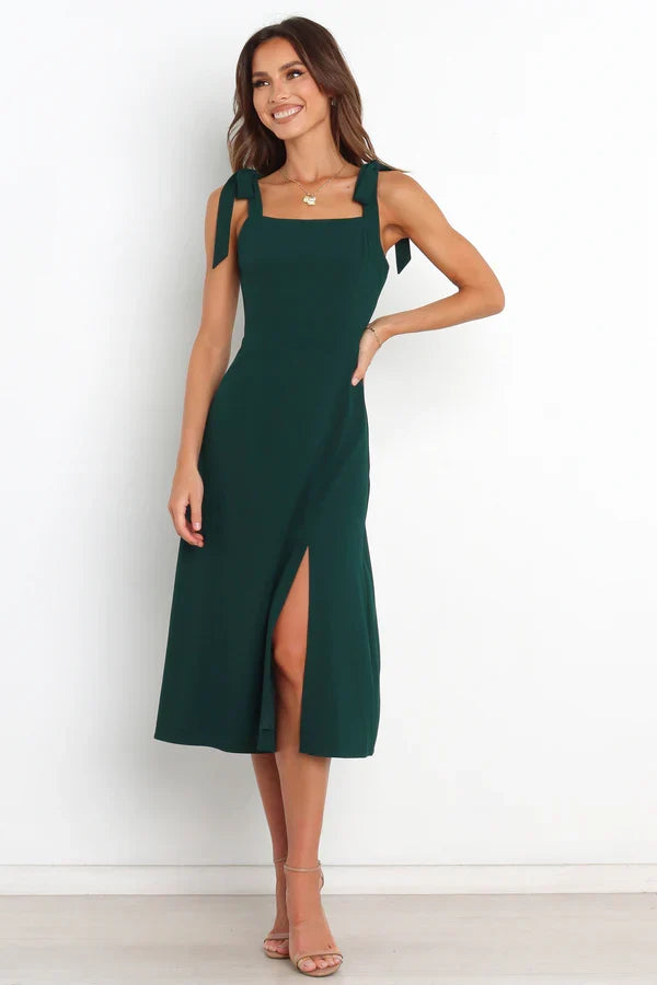 Square Neck High Slit Midi Wedding Dress - Yihuiw by Yihuiw
