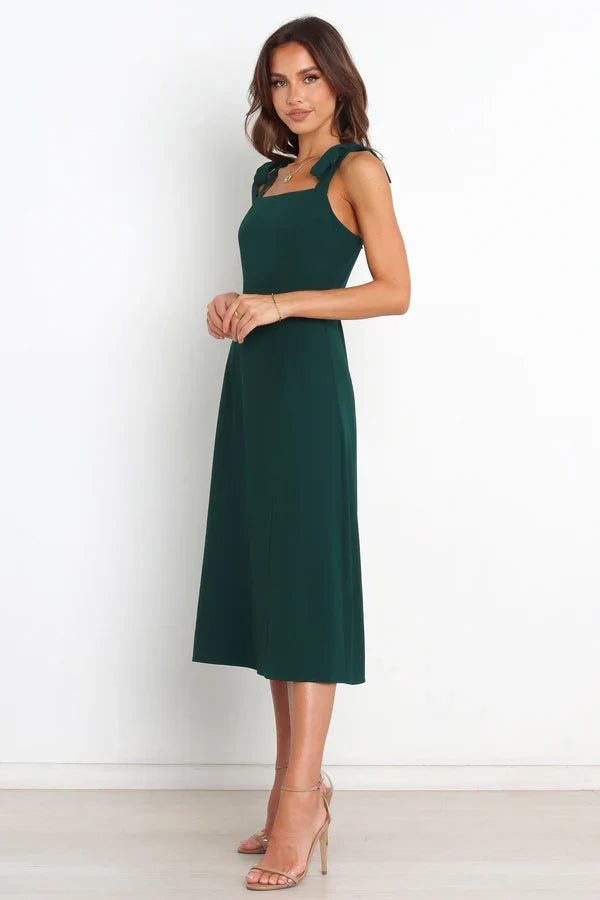 Square Neck High Slit Midi Wedding Dress - Yihuiw by Yihuiw