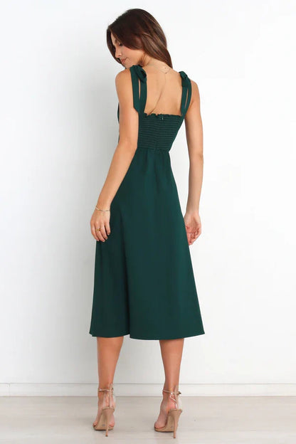 Square Neck High Slit Midi Wedding Dress - Yihuiw by Yihuiw