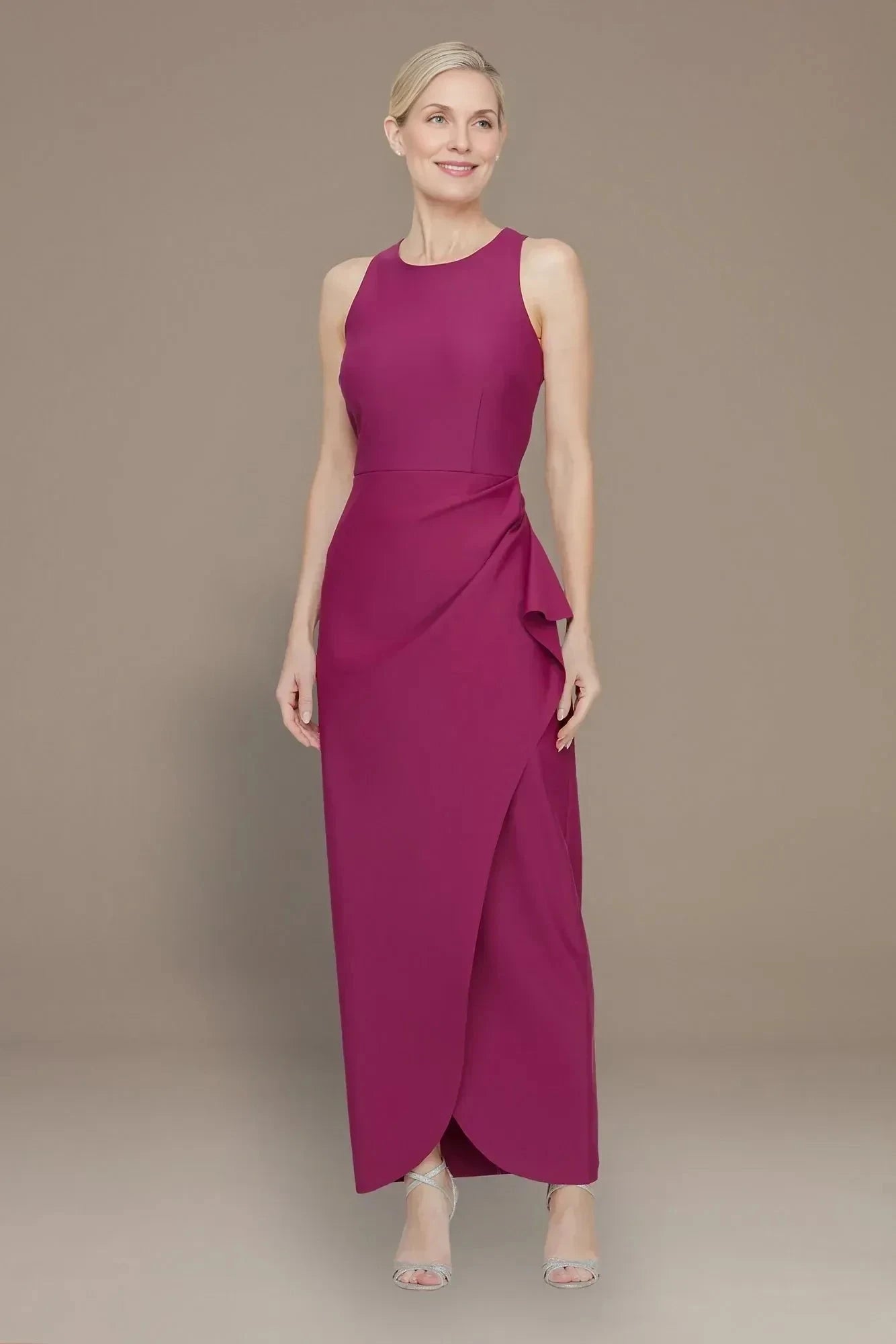 Refined Sheath Crew Neck Sleeveless Zipper Back Floor Length Mother of the Bride Dress by YiHuiw
