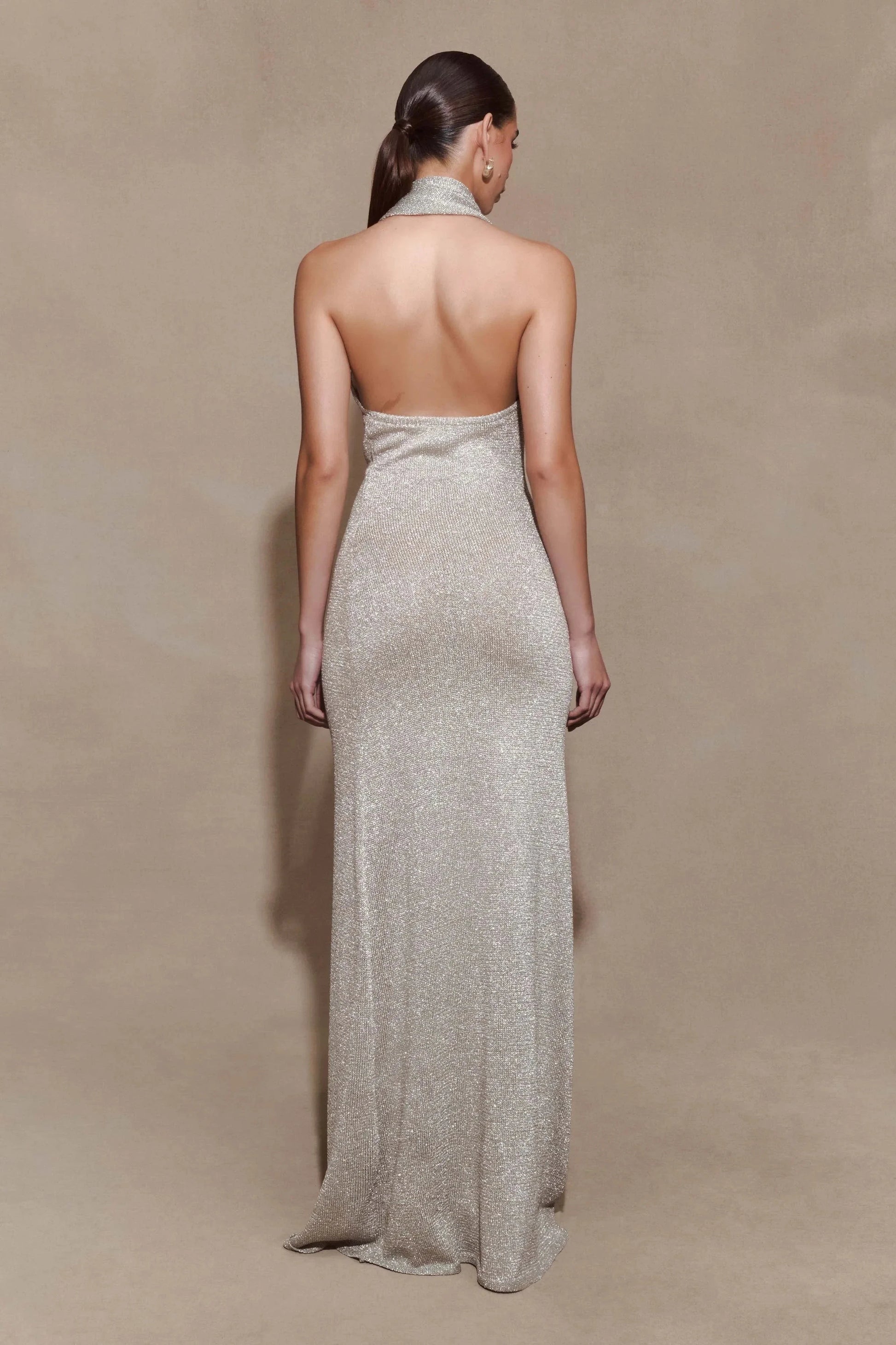 Refined Sheath Halter Neck Sleeveless Open Back Floor Length Prom Dress by YiHuiw