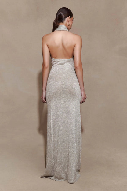 Refined Sheath Halter Neck Sleeveless Open Back Floor Length Prom Dress by YiHuiw