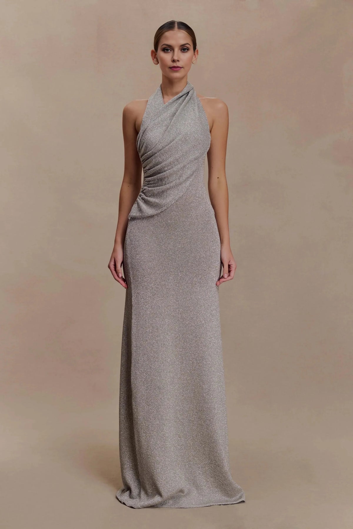 Refined Sheath Halter Neck Sleeveless Open Back Floor Length Prom Dress by YiHuiw