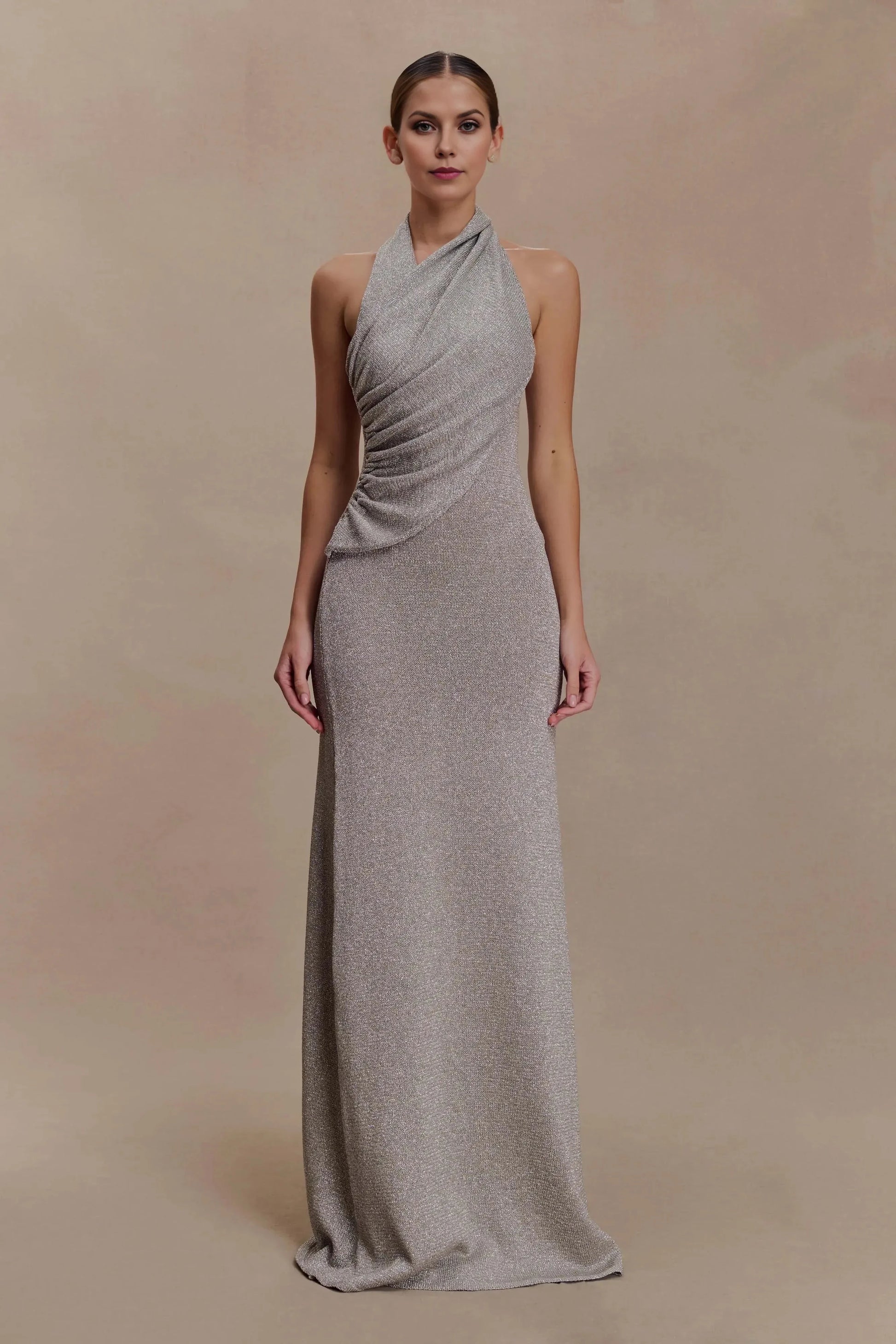 Refined Sheath Halter Neck Sleeveless Open Back Floor Length Prom Dress by YiHuiw