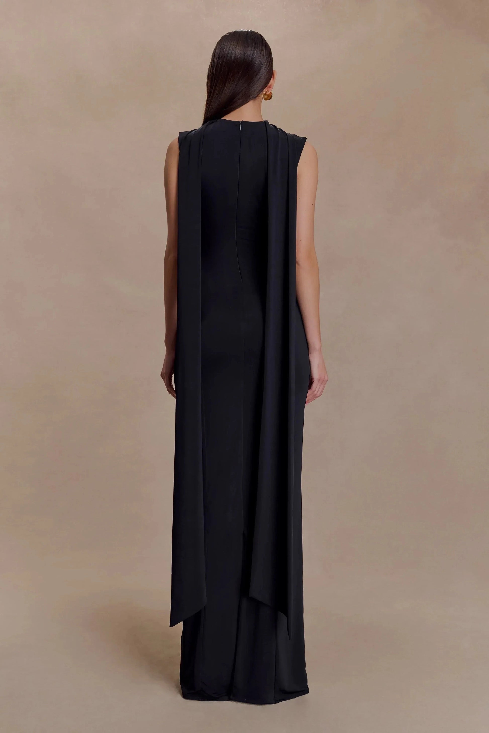 Refined Sheath High Neck Sleeveless Draped Back Floor Length Prom Dress by YiHuiw