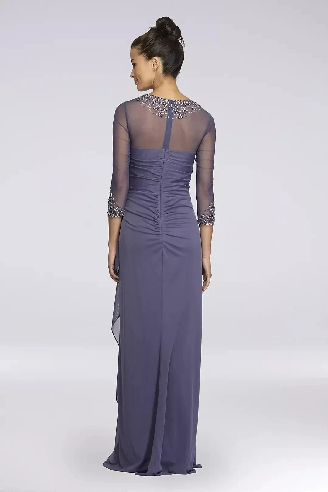 Refined Sheath Illusion Neck Three Quarter Sleeve Beaded Back Floor Length Mother of the Bride Dress by YiHuiw