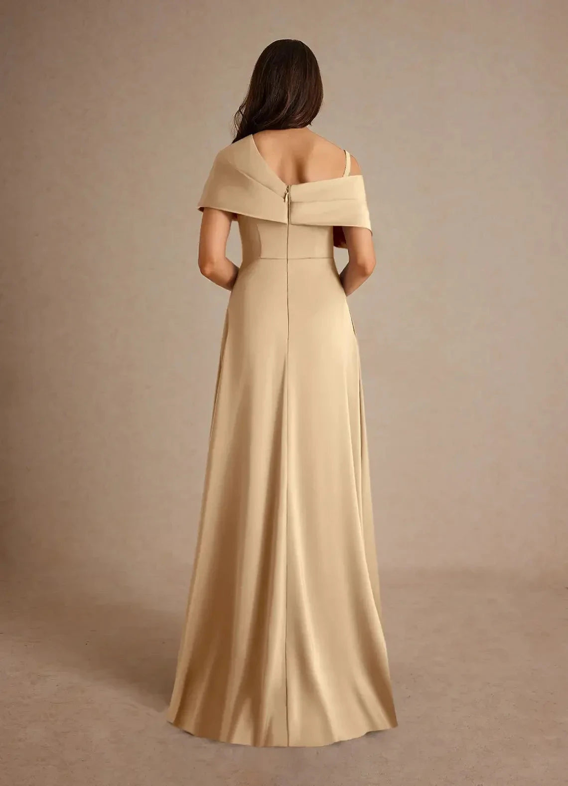 Refined Sheath One Shoulder Cap Sleeve Zipper Back Floor Length Mother of the Bride Dress by YiHuiw