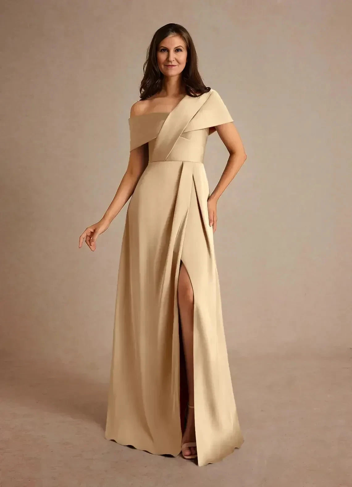 Refined Sheath One Shoulder Cap Sleeve Zipper Back Floor Length Mother of the Bride Dress by YiHuiw