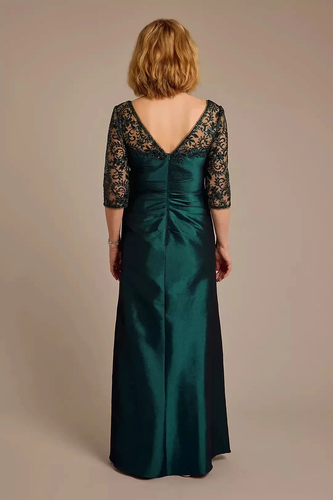 Refined Sheath Square Neck Three Quarter Sleeve Lace Back Floor Length Mother of the Bride Dress by YiHuiw
