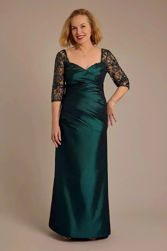 Refined Sheath Square Neck Three Quarter Sleeve Lace Back Floor Length Mother of the Bride Dress by YiHuiw