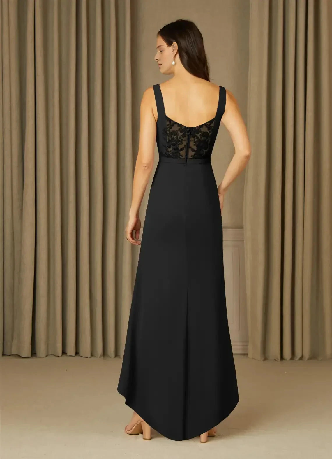 Refined Sheath V Neck Sleeveless Lace Back High Low Mother of the Bride Dress by YiHuiw