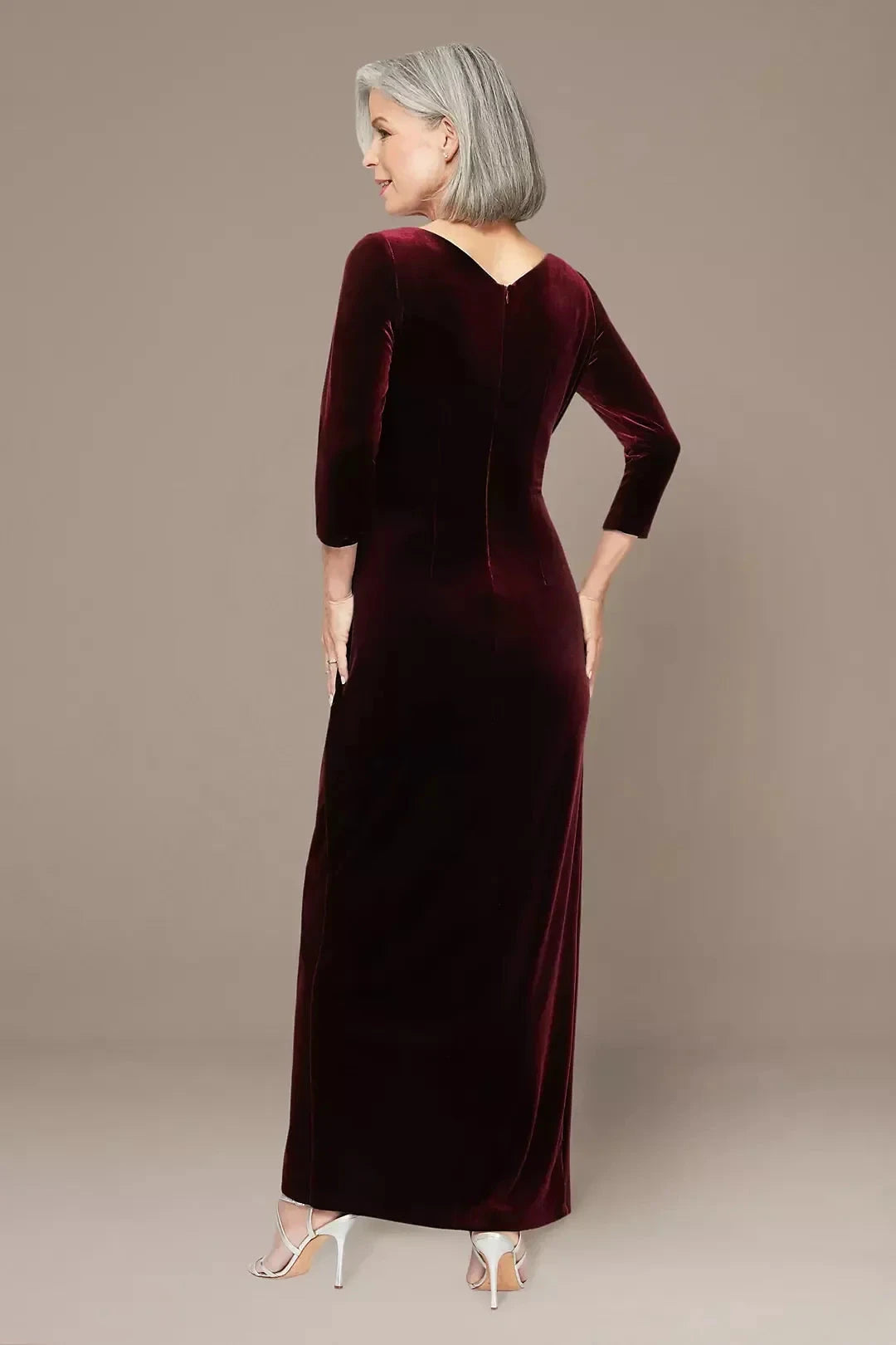Refined Sheath V Neck Three Quarter Sleeve Plain Back Floor Length Mother of the Bride Dress by YiHuiw