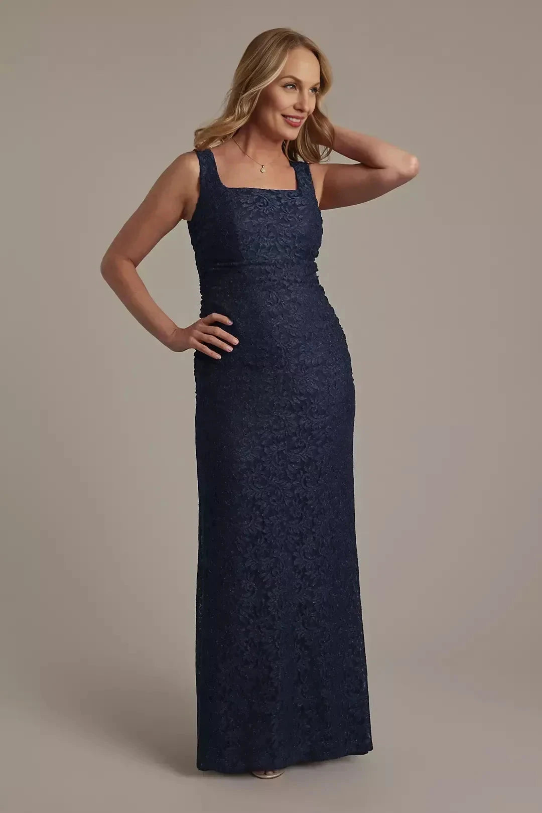 Refined Two Piece Square Neck Three Quarter Sleeve Lace Back Floor Length Mother of the Bride Dress by YiHuiw