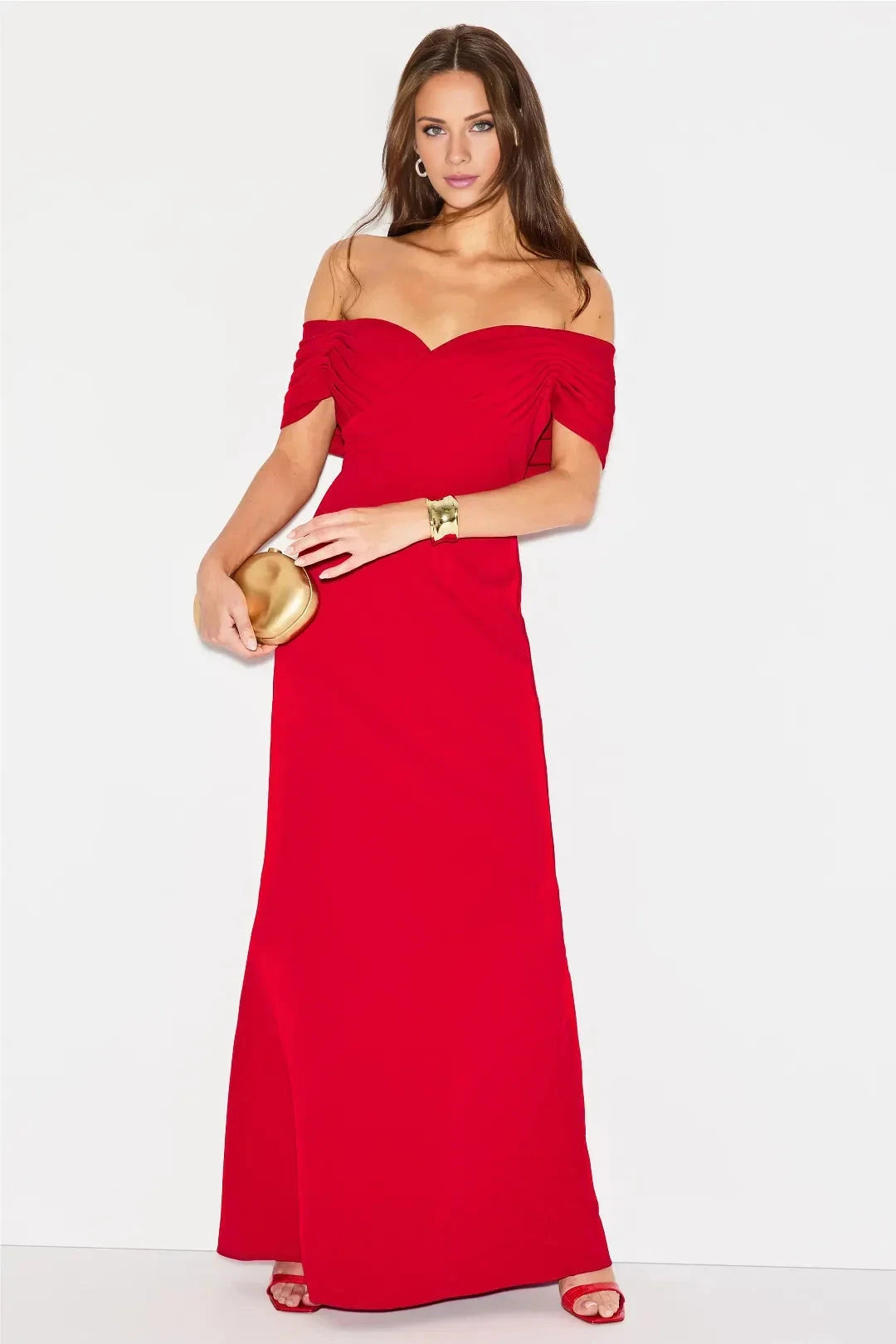 Refined A-Line Off-Shoulder Neck Sleeveless Ruched Floor-Length Evening Dress by YiHuiw