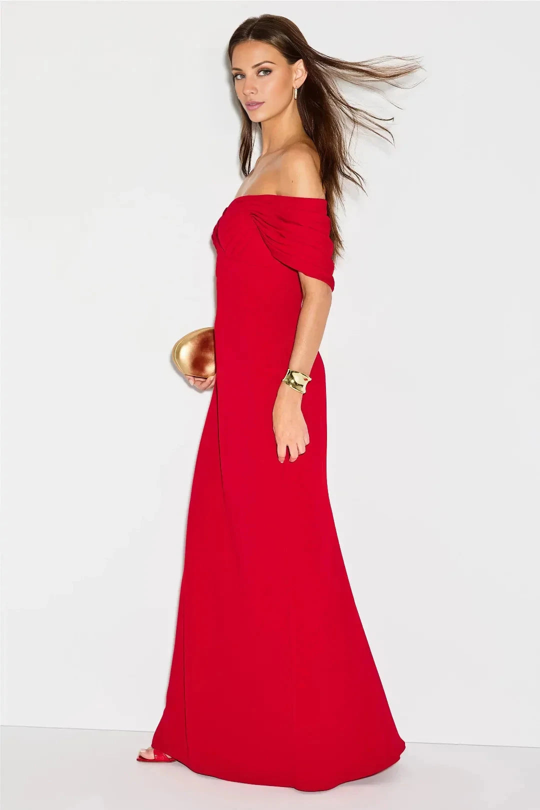 Refined A-Line Off-Shoulder Neck Sleeveless Ruched Floor-Length Evening Dress by YiHuiw
