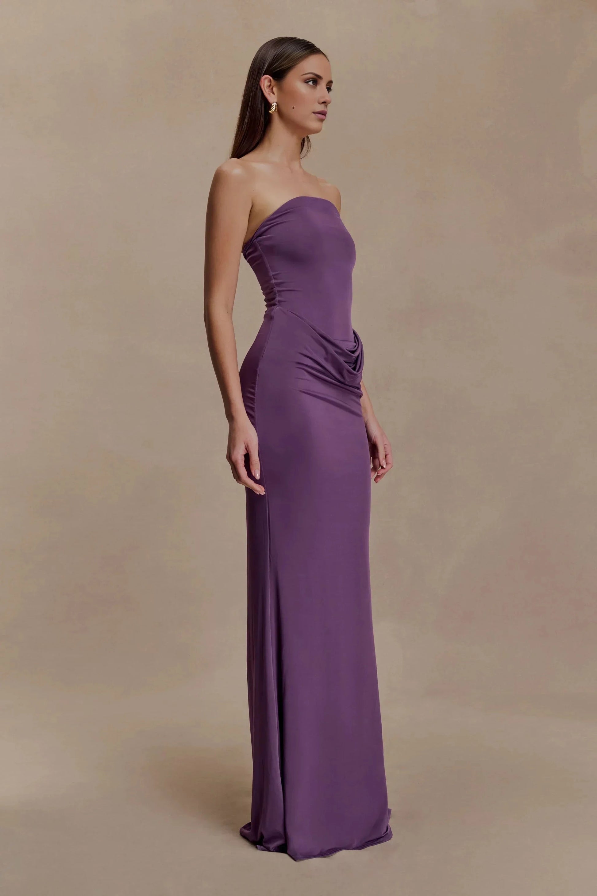 Refined Off the Shoulder Neck Satin Sleeveless Strapless Ruched Mermaid Floor-Length Evening Dress by YiHuiw