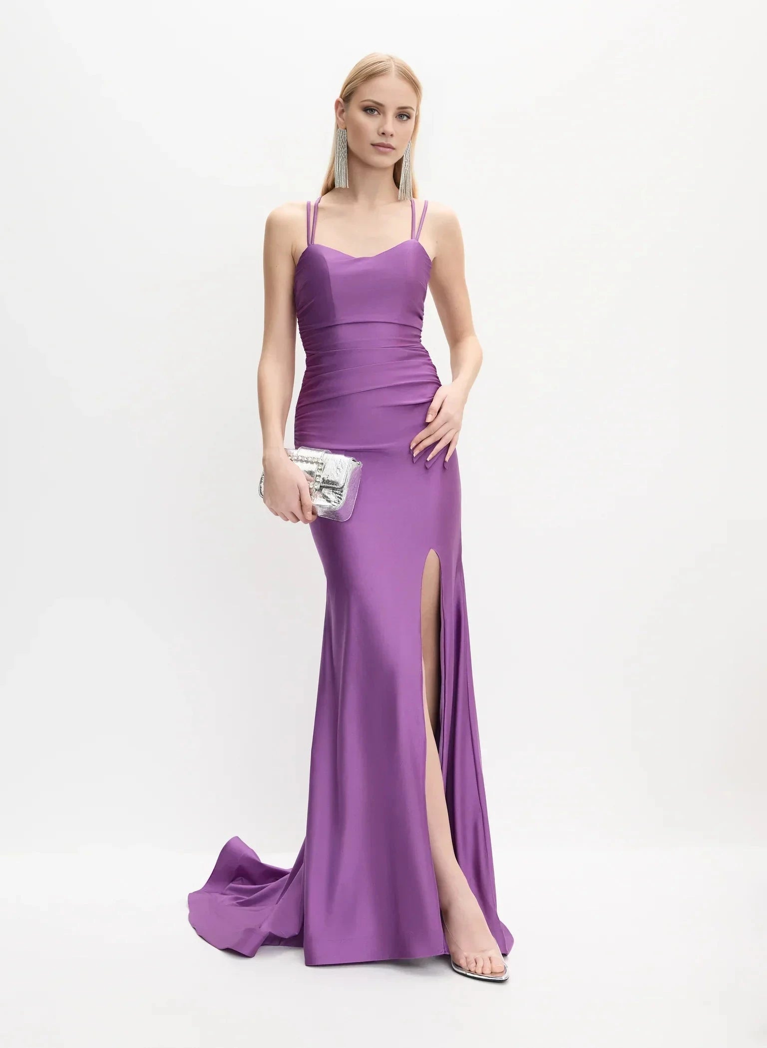 Refined Square Neck Spaghetti Strap Cross-Back Lace-Up Side-Slit Mermaid Floor-Length Evening Dress by YiHuiw