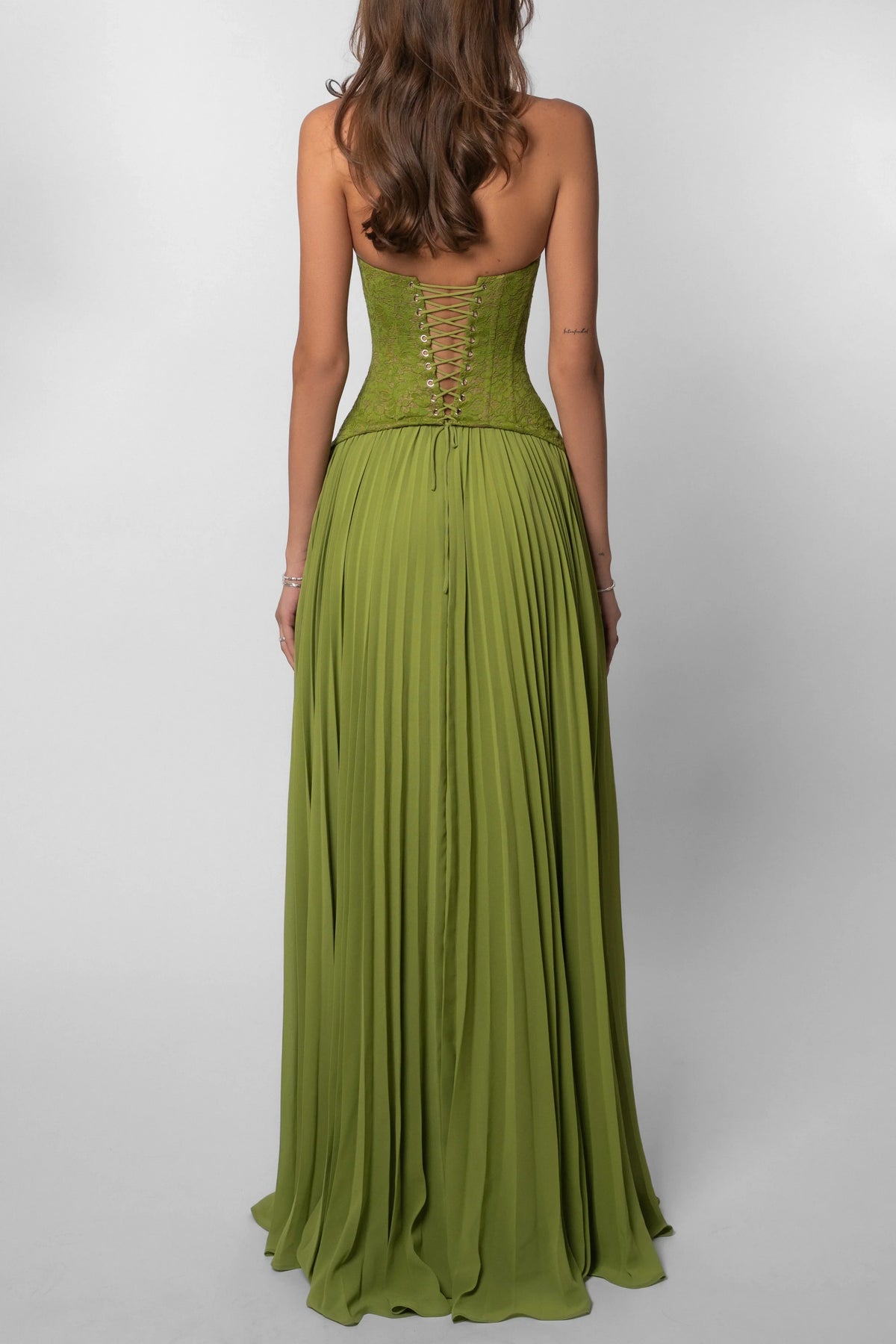 Halter Lace Lace-Up Back Pleated Floor-Length Wedding Dress - Yihuiw by Yihuiw