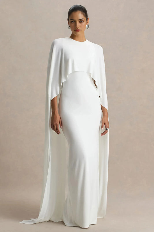 Regal Mermaid Crew Neck Cape Sleeve Floor Length Prom Dress by YiHuiw
