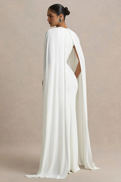 Regal Mermaid Crew Neck Cape Sleeve Floor Length Prom Dress by YiHuiw