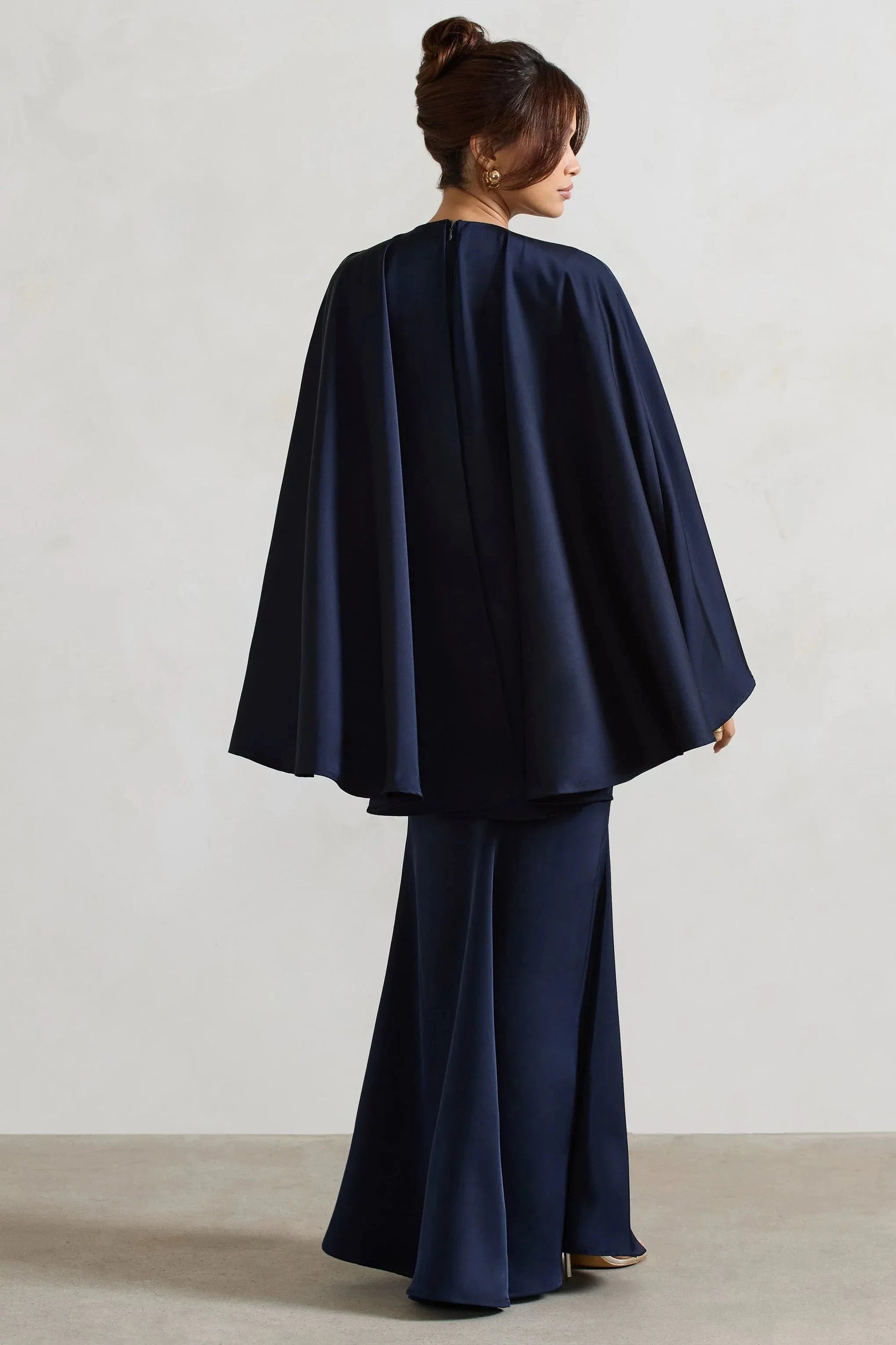 Regal Mermaid Deep V Cape Sleeve Open Back Floor Length Plus Size For Women Evening Dress by YiHuiw