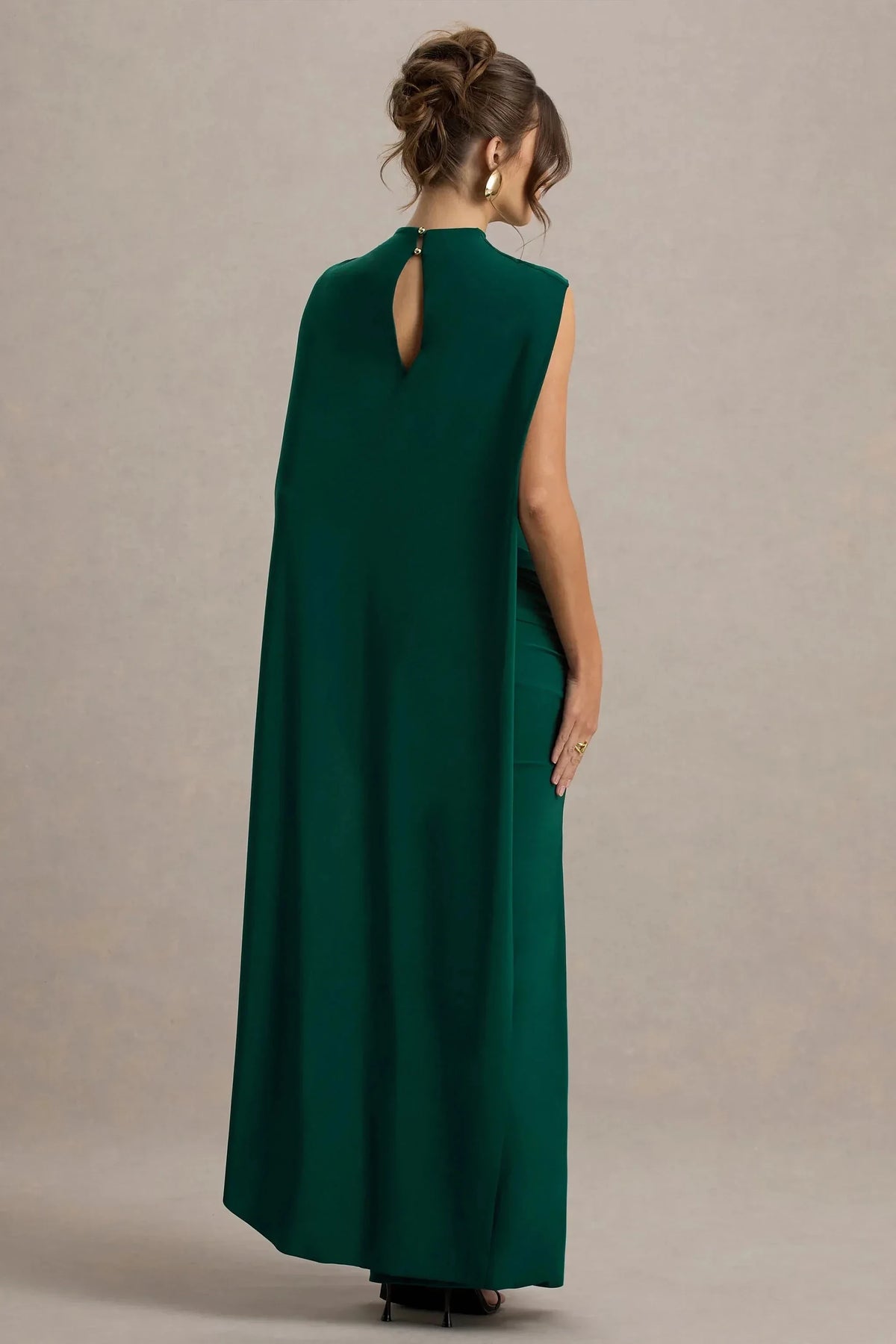 Regal Mermaid High Neck Draped Accent Sleeveless Keyhole Back Floor Length Prom Dress by YiHuiw