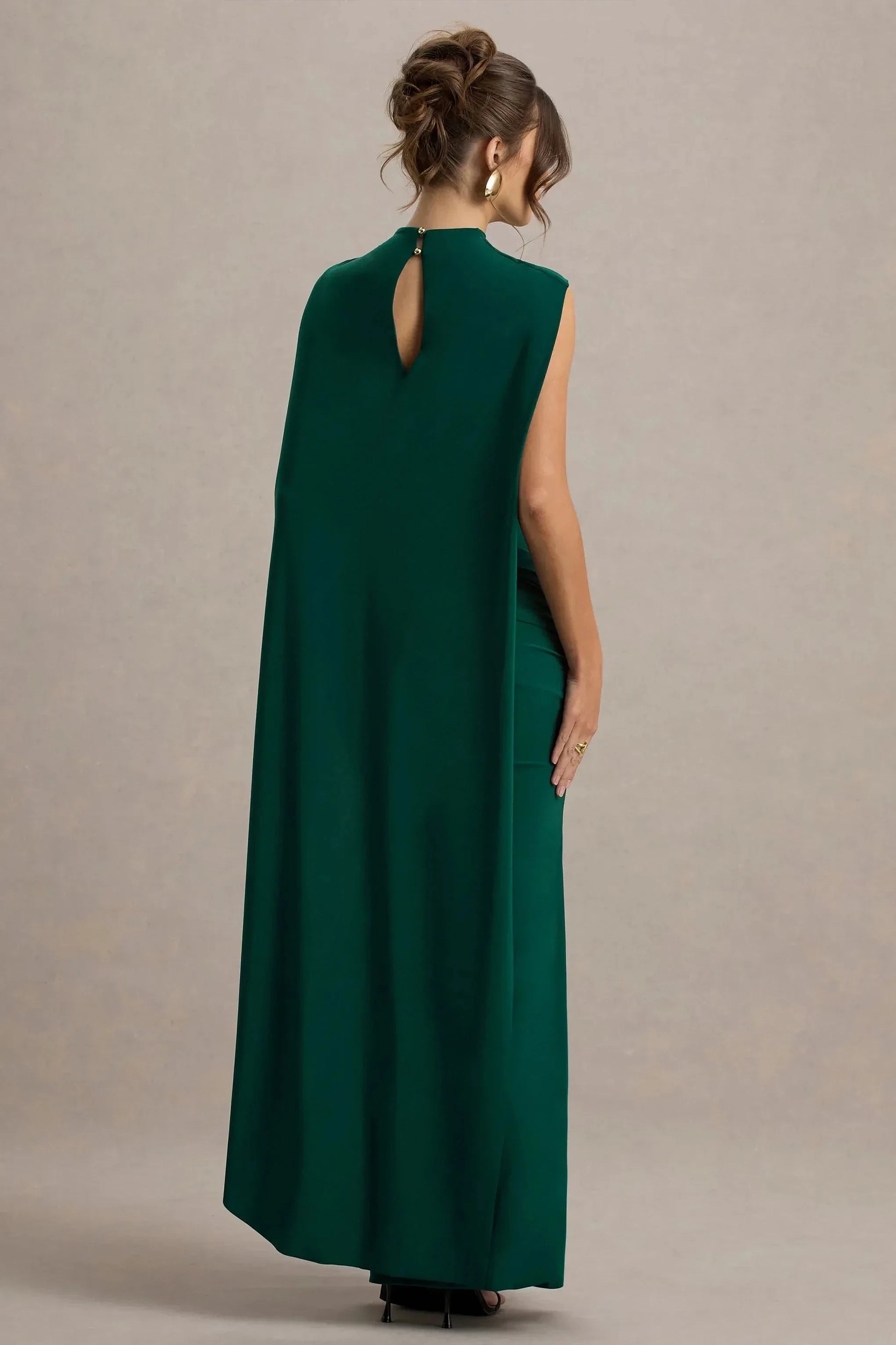 Regal Mermaid High Neck Draped Accent Sleeveless Keyhole Back Floor Length Prom Dress by YiHuiw