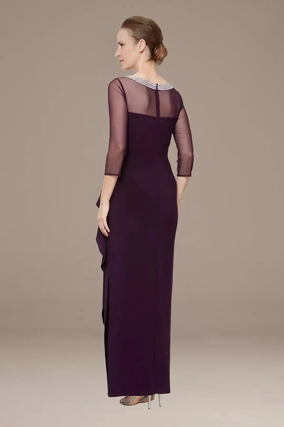 Regal Sheath Illusion Neck Three Quarter Sleeve Zipper Back Floor Length Mother of the Bride Dress by YiHuiw
