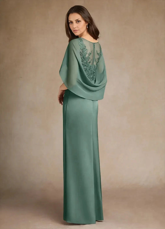 Regal Sheath V-Neck Three-Quarter Sleeve Button-Back Tea-Length Mother of the Bride Dress by YiHuiw