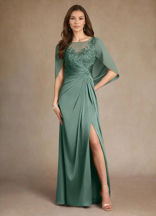 Regal Sheath V-Neck Three-Quarter Sleeve Button-Back Tea-Length Mother of the Bride Dress by YiHuiw