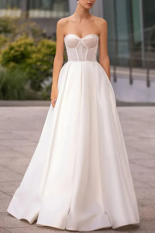 A-Line Sweetheart Floor-Length Wedding Dress - Yihuiw by Yihuiw