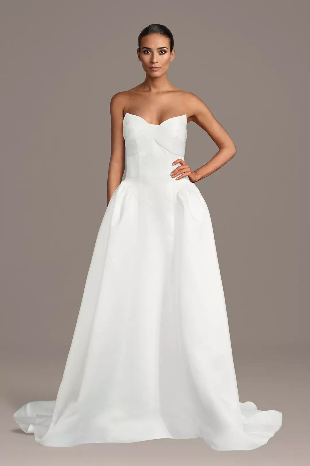 Regal Satin Ballgown Strapless Sweetheart Button-Back Train Wedding Dress