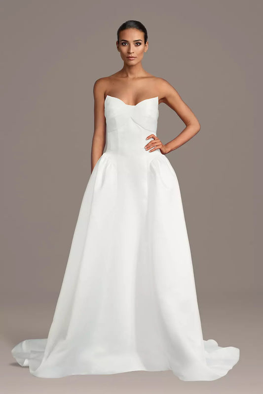 Regal Satin Ballgown Strapless Sweetheart Button-Back Train Wedding Dress