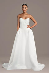 Regal Satin Ballgown Strapless Sweetheart Button-Back Train Wedding Dress