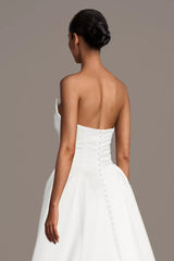 Regal Satin Ballgown Strapless Sweetheart Button-Back Train Wedding Dress