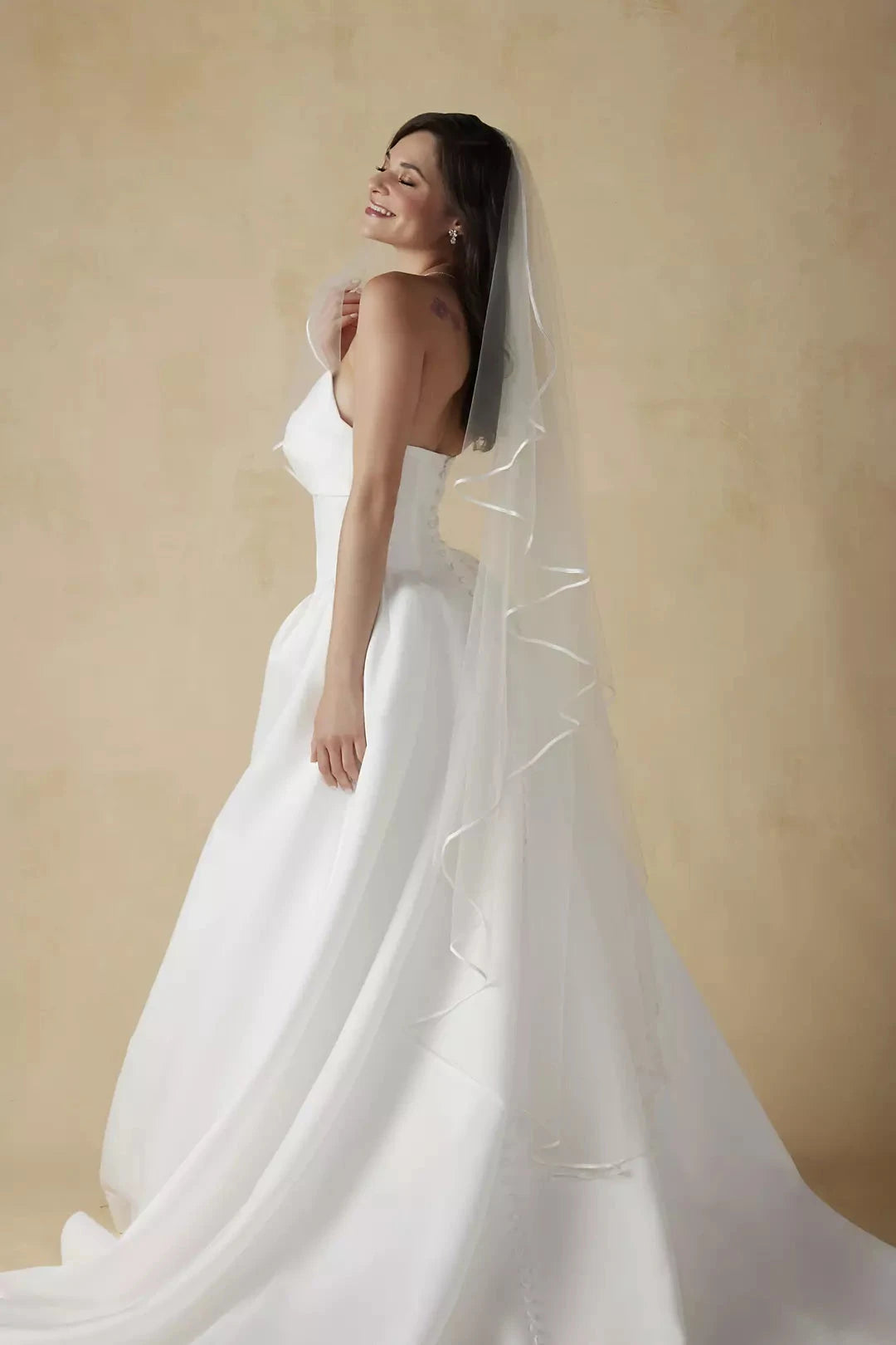 Regal Satin Ballgown Strapless Sweetheart Button-Back Train Wedding Dress by YiHuiw