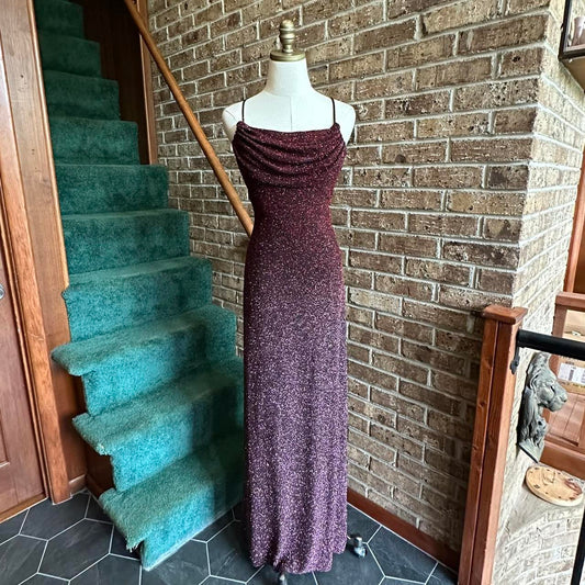 Retro Fashion Shiny Elegant Spaghetti Strap Long Sequined Ball Gown Evening simple gentle atmospheric and unique desi Bring summer colors to enhance whiteness by YiHuiw