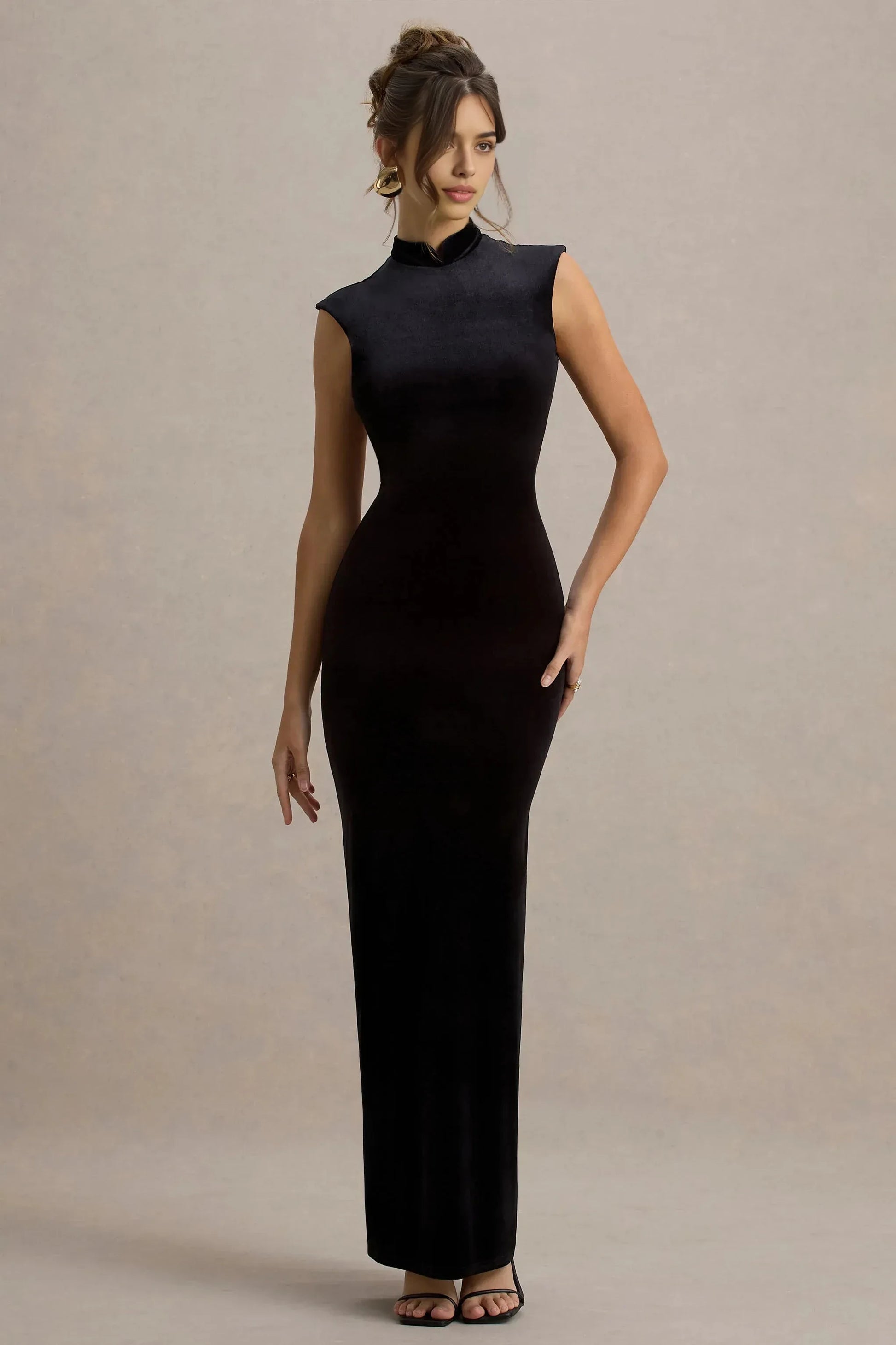 Rich Sheath Mandarin Collar Cap Sleeve Keyhole Back Floor Length For Sale Evening Dress by YiHuiw