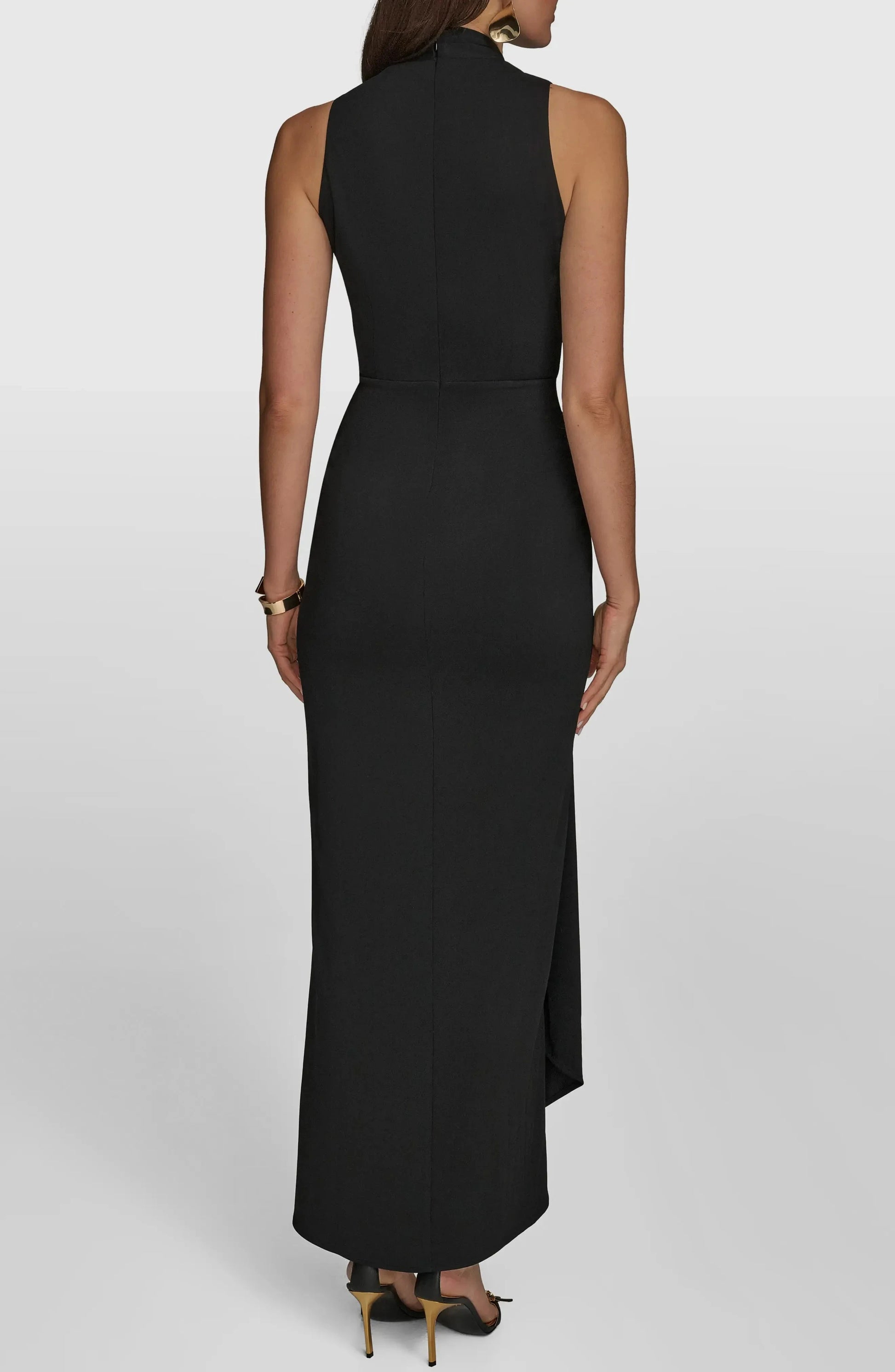 Ring Accented Sheath Wrap V Neck Sleeveless Zipper Back Midi Length For Sale Evening Dress by YiHuiw