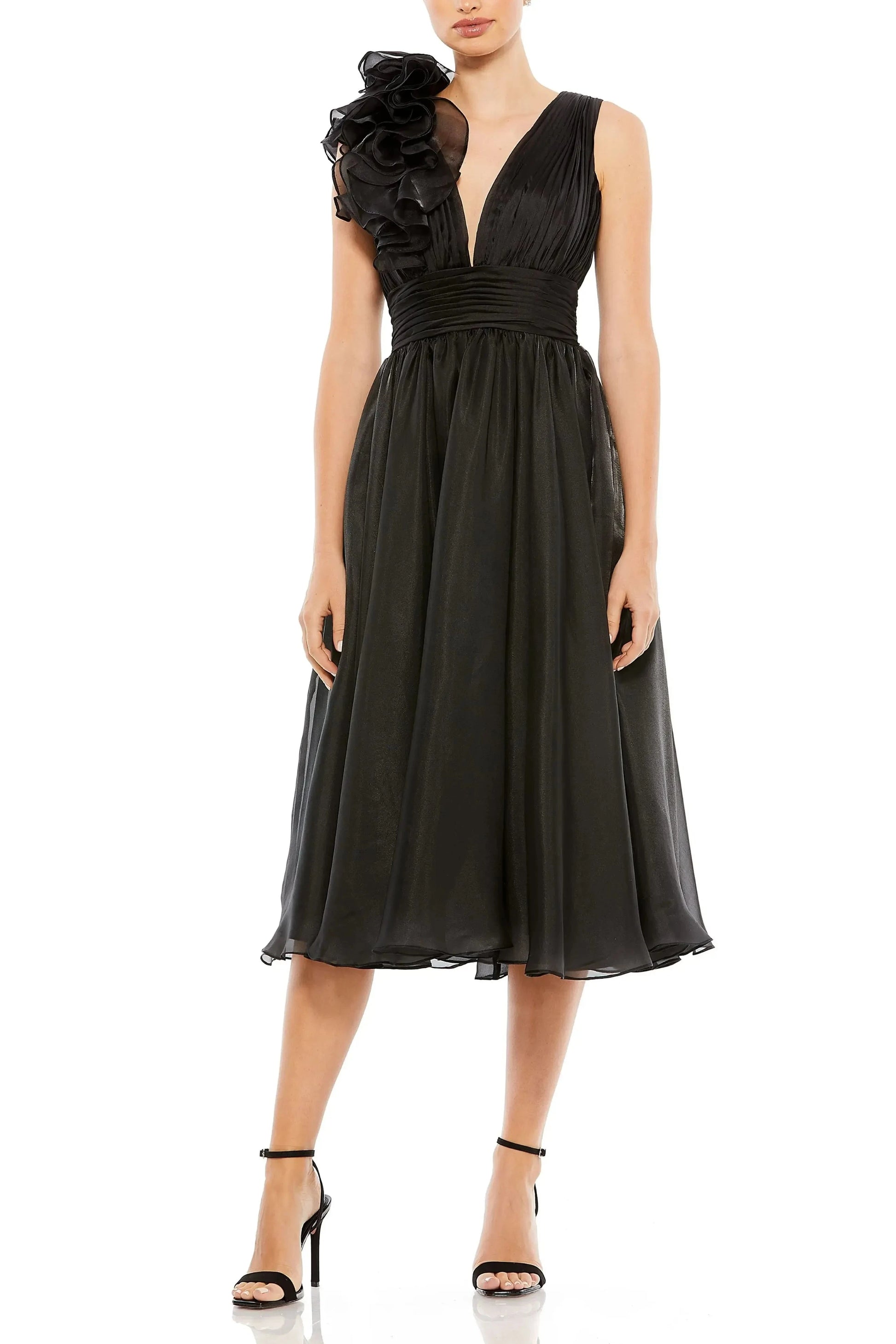 Romantic A Line Deep V Sleeveless Open Back Midi Evening Dress by YiHuiw