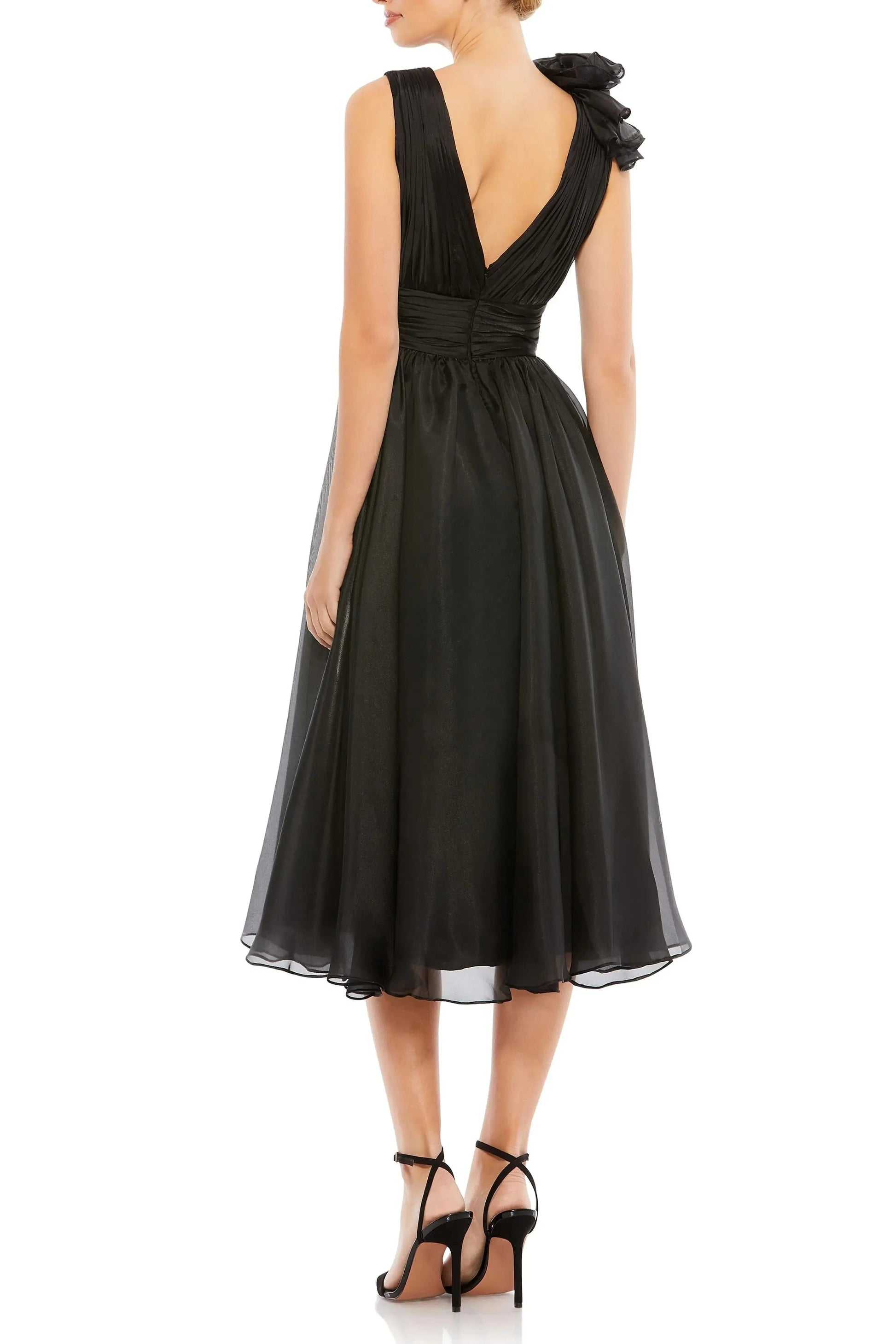 Romantic A Line Deep V Sleeveless Open Back Midi Evening Dress by YiHuiw