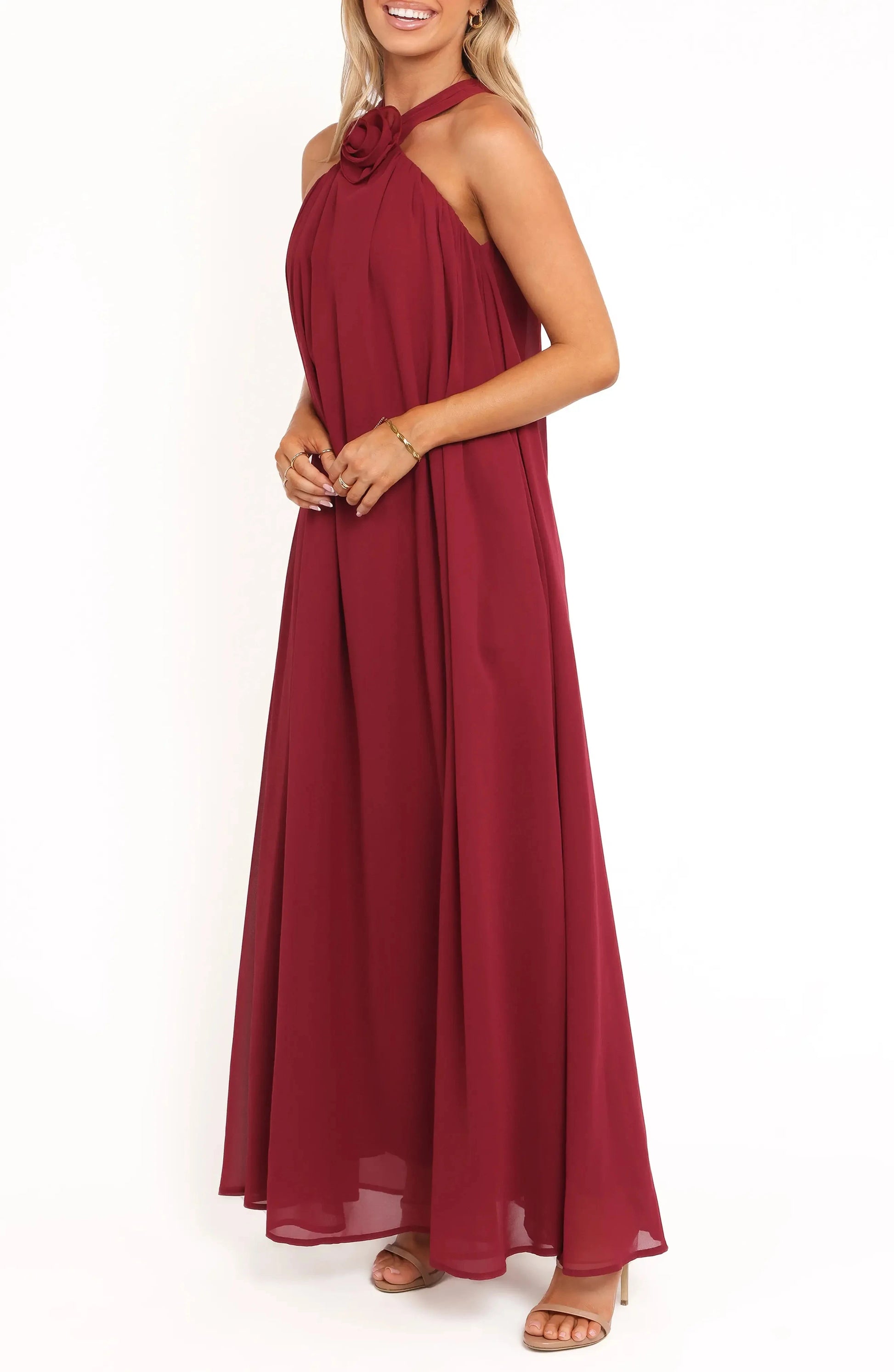 Romantic A Line Halter Neck Sleeveless Zip Back Maxi For Adults Evening Dress by YiHuiw
