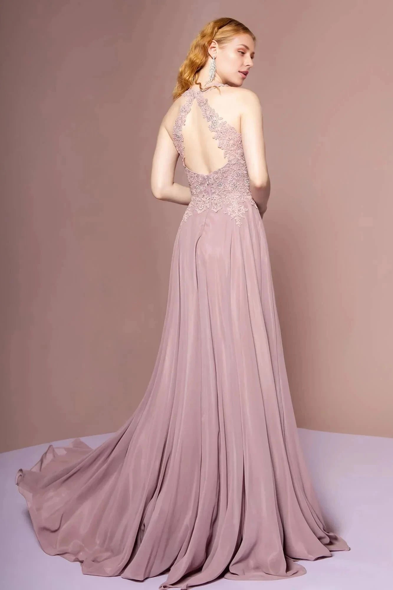 Romantic A-Line Halter Sleeveless Open Back Train Floor Length Prom Dress by YiHuiw