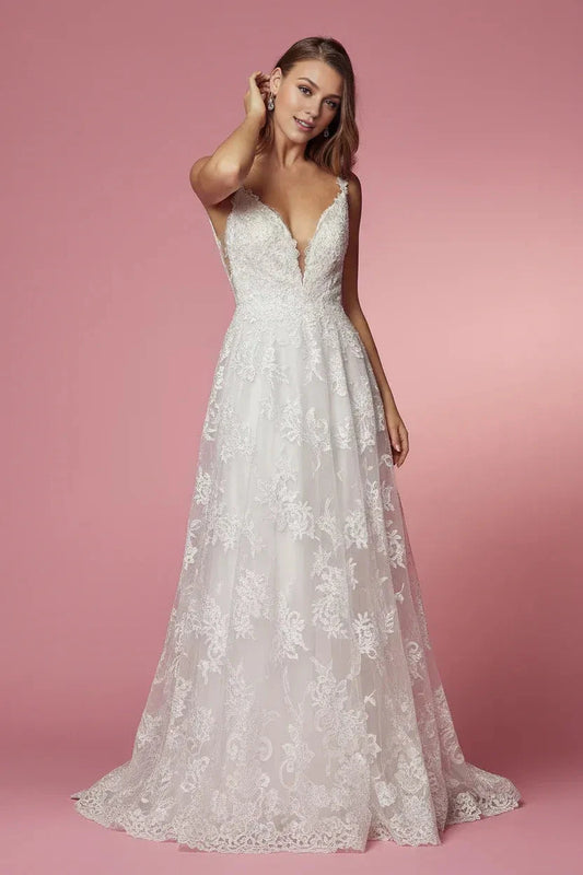 Romantic A-Line Plunging V Neck Spaghetti Strap Deep V Back Floor Length Prom Dress by YiHuiw