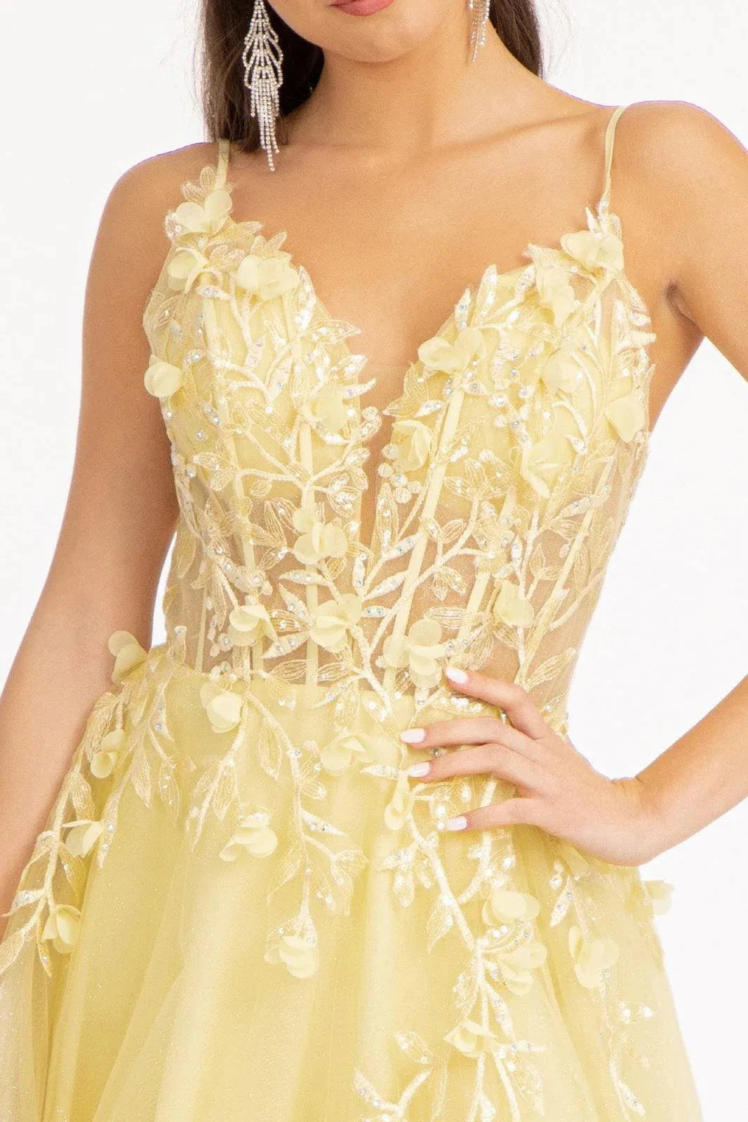 Romantic A-Line Plunging V Neck Spaghetti Strap Lace Up Back Floor Length Prom Dress by YiHuiw