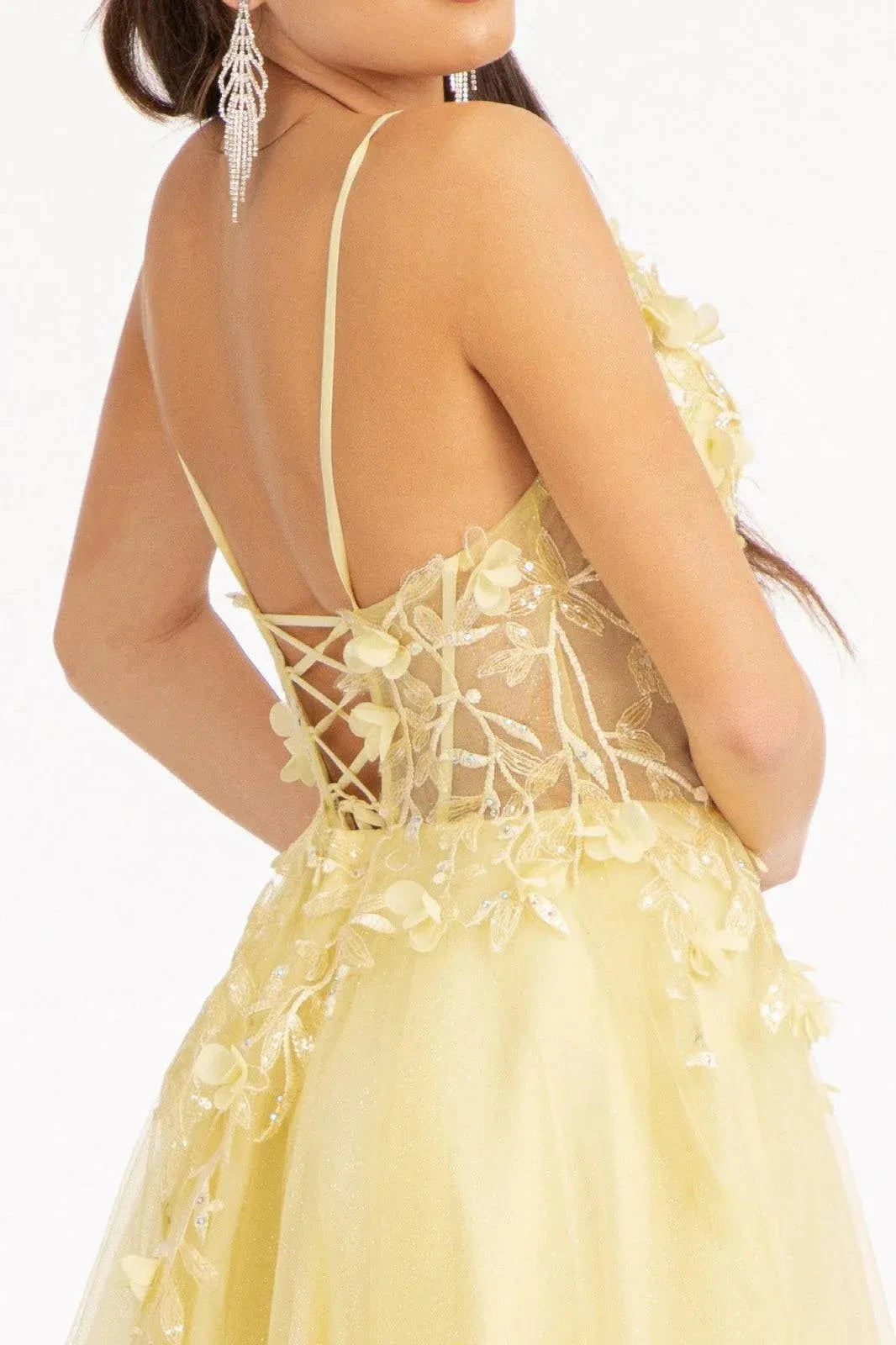 Romantic A-Line Plunging V Neck Spaghetti Strap Lace Up Back Floor Length Prom Dress by YiHuiw