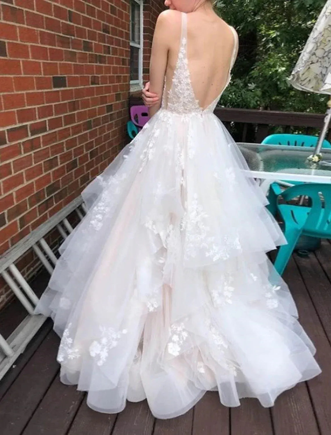 A-Line Spaghetti Strap Tulle Tiered Wedding Dress - Yihuiw by Yihuiw