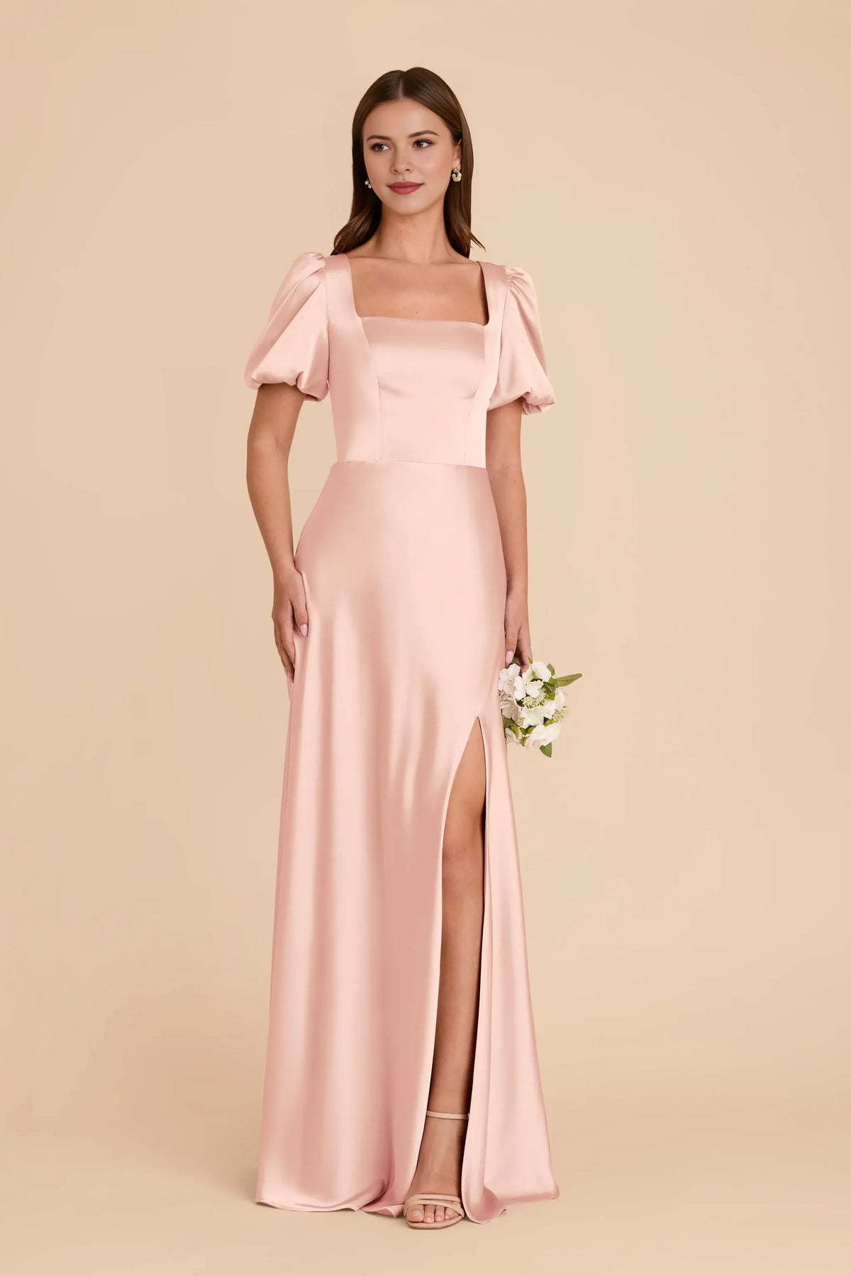 A-Line Square Neck Puff Sleeve Floor-Length Wedding Dress - Yihuiw by Yihuiw