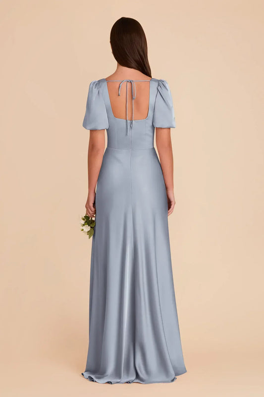 A-Line Square Neck Puff Sleeve Floor-Length Wedding Dress - Yihuiw by Yihuiw